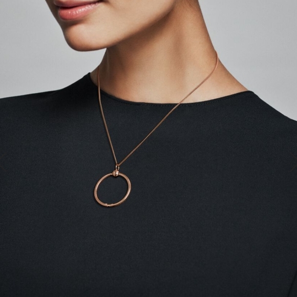 Pandora Moments Small O Pendant with Curb Chain Necklace New